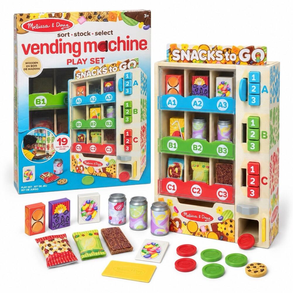 Melissa & Doug Snacks to Go Wooden Vending Machine Play Set 19 Piece Age 3+